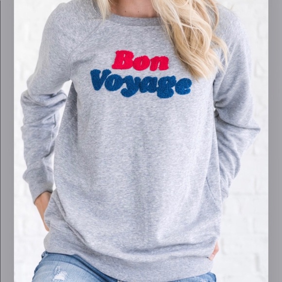 Bella Ella Boutique Tops - Bella Ella Boutique Bon Voyage Gray Sweatshirt